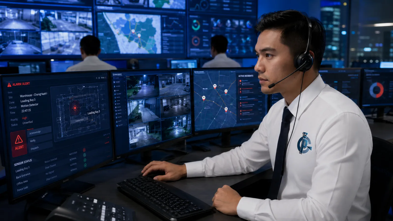 Alarm monitoring operator coordinating verified response